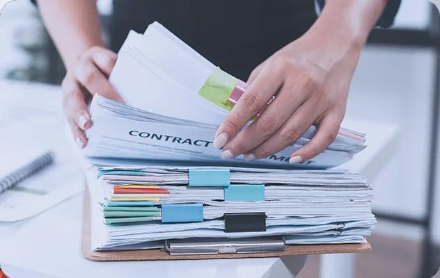 Contract files organized for legal document translation services